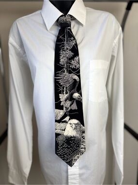 WWF World Wildlife Fund Bald Eagle Silk Tie Made in USA Vintage Nature Wildlife